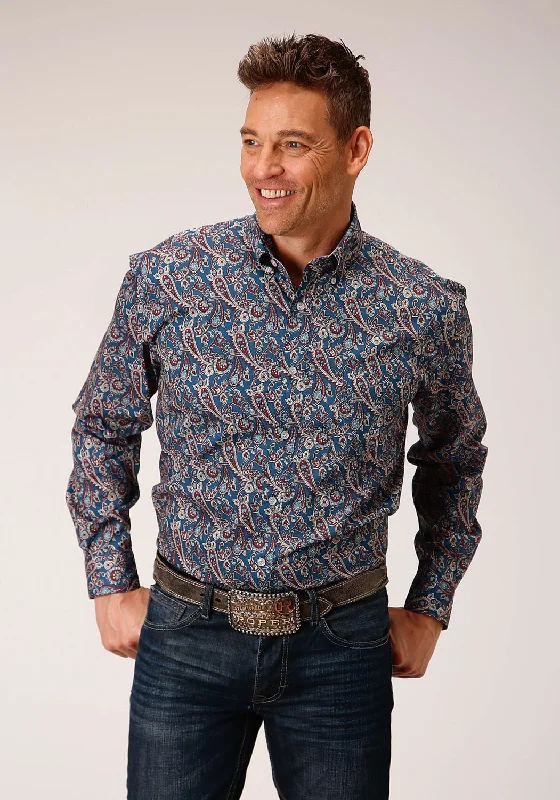 Men's Sustainable Recycled Material Casual Shirts for Eco - Conscious ConsumersRoper Mens Independence Foulard Blue 100% Cotton L/S Shirt Men's Sustainable Recycled Material Casual Shirts for Eco - Conscious ConsumersRoper Mens Independence Foulard Blue 100% Cotton L/S Shirt