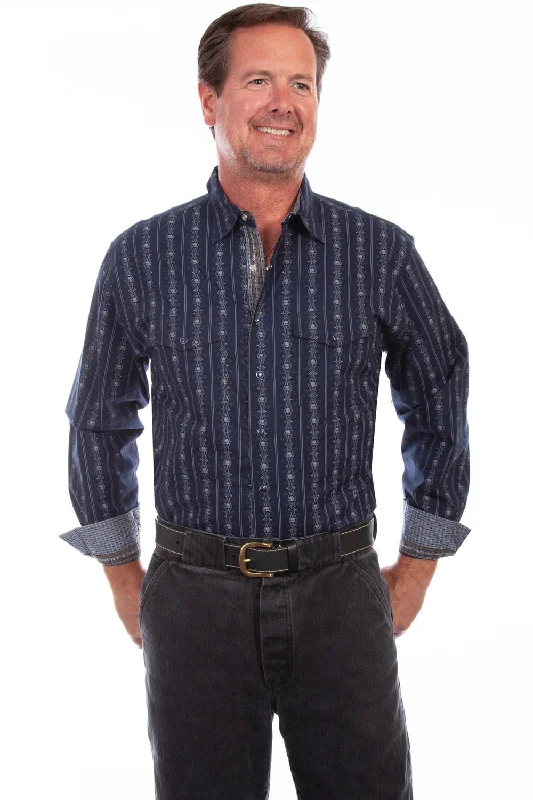 Men's Tailored Fit Checkered Casual Shirts in Multicolor for a Smart - Casual EnsembleScully Mens Skull Stripe Navy 100% Cotton L/S Shirt Men's Tailored Fit Checkered Casual Shirts in Multicolor for a Smart - Casual EnsembleScully Mens Skull Stripe Navy 100% Cotton L/S Shirt