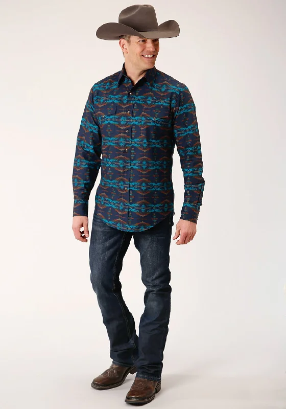 Men's Organic Cotton Casual Shirts with a Soft Handfeel for Everyday ComfortRoper Mens Turquoise 100% Cotton Blanket Horizontal L/S Snap Shirt Men's Organic Cotton Casual Shirts with a Soft Handfeel for Everyday ComfortRoper Mens Turquoise 100% Cotton Blanket Horizontal L/S Snap Shirt