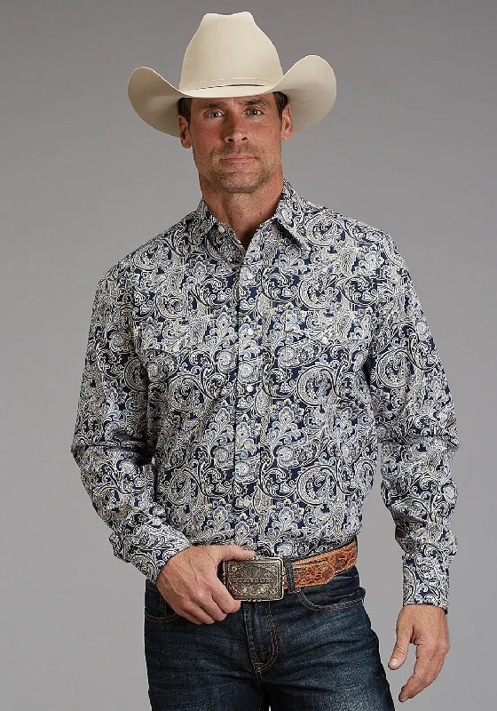Men's Stretch - Fabric Casual Shirts in Navy Blue for a Comfortable and Flexible FitStetson Mens Greenspring Paisley Blue 100% Cotton L/S Shirt Men's Stretch - Fabric Casual Shirts in Navy Blue for a Comfortable and Flexible FitStetson Mens Greenspring Paisley Blue 100% Cotton L/S Shirt