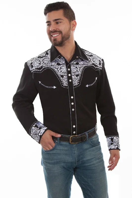 Men's Moisture - Wicking Performance Fabric Casual Shirts for Outdoor ActivitiesScully Mens Black/White Poly/Rayon Floral Tooled L/S Shirt Men's Moisture - Wicking Performance Fabric Casual Shirts for Outdoor ActivitiesScully Mens Black/White Poly/Rayon Floral Tooled L/S Shirt