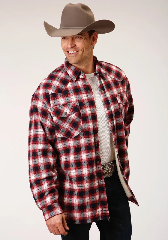 Men's Sustainable Recycled Material Casual Shirts for Eco - Conscious ConsumersRoper Mens Red 100% Cotton Sherpa Flannel Plaid L/S Shirt Men's Sustainable Recycled Material Casual Shirts for Eco - Conscious ConsumersRoper Mens Red 100% Cotton Sherpa Flannel Plaid L/S Shirt