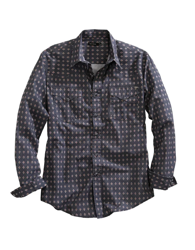 Men's Shearling - Lined Collar Casual Shirts in Brown for a Rustic and Warm AppealTin Haul Mens Grey 100% Cotton Aztec Foulard L/S Shirt Men's Shearling - Lined Collar Casual Shirts in Brown for a Rustic and Warm AppealTin Haul Mens Grey 100% Cotton Aztec Foulard L/S Shirt