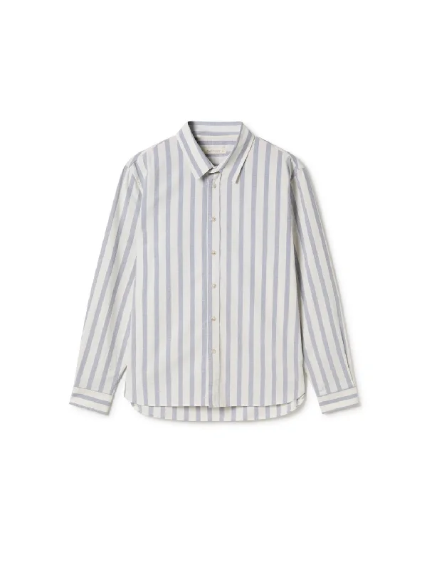 Men's Distressed Denim Casual Shirts with Frayed Edges for a Trendy and Rugged LookCampana - Blue Stripes Men's Distressed Denim Casual Shirts with Frayed Edges for a Trendy and Rugged LookCampana - Blue Stripes