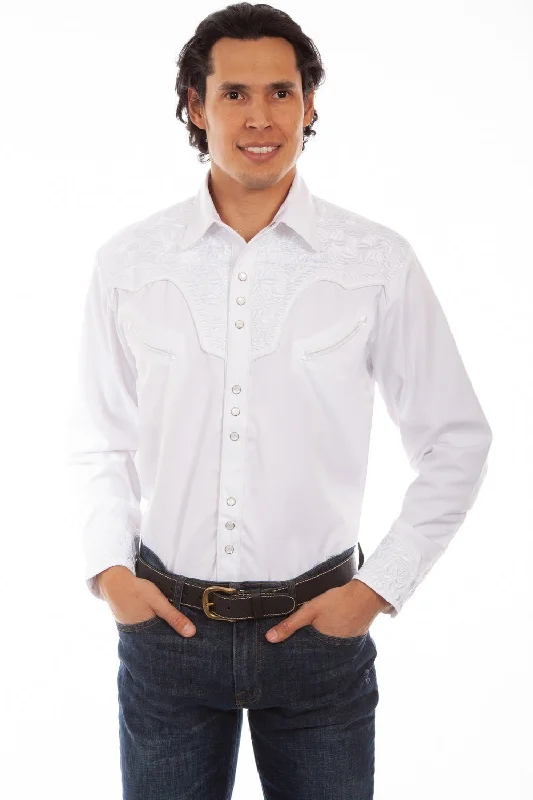 Men's Tailored Fit Checkered Casual Shirts in Multicolor for a Smart - Casual EnsembleScully Western Mens White Polyester L/S Big Tooled Floral Western Shirt