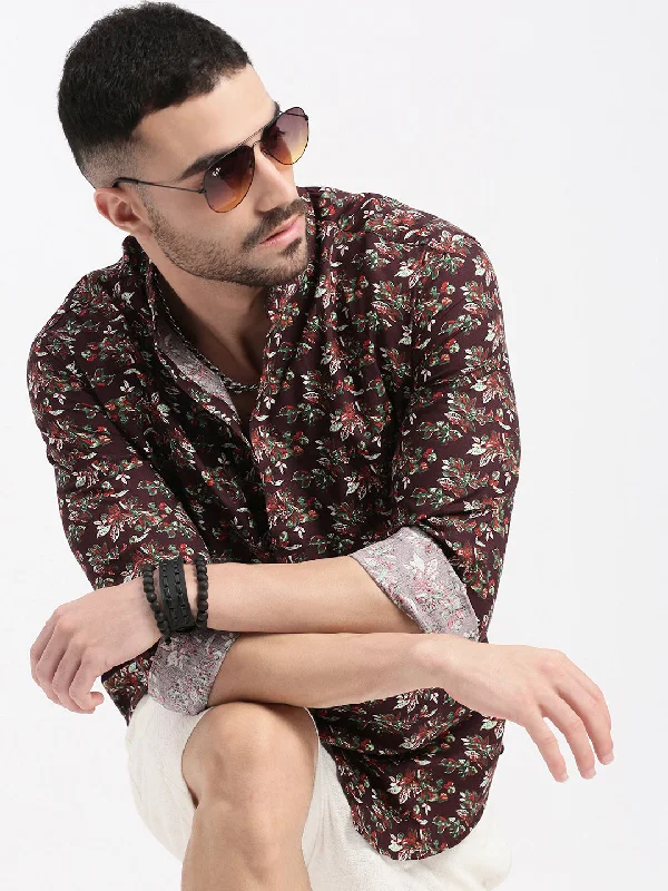 Men's Graphic - Printed Casual Shirts with Pop - Culture References for a Fun and Stylish LookMen Burgundy Printed Slim Fit Shirt Men's Graphic - Printed Casual Shirts with Pop - Culture References for a Fun and Stylish LookMen Burgundy Printed Slim Fit Shirt