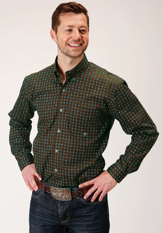 Men's Distressed Denim Casual Shirts with Frayed Edges for a Trendy and Rugged LookRoper Mens Chocolate 100% Cotton Agave Foulard BD L/S 1 Pkt Shirt Men's Distressed Denim Casual Shirts with Frayed Edges for a Trendy and Rugged LookRoper Mens Chocolate 100% Cotton Agave Foulard BD L/S 1 Pkt Shirt