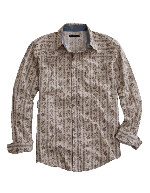 Men's Shearling - Lined Collar Casual Shirts in Brown for a Rustic and Warm AppealTin Haul Mens Frontier Wallpaper Stripe Grey 100% Cotton L/S Shirt Men's Shearling - Lined Collar Casual Shirts in Brown for a Rustic and Warm AppealTin Haul Mens Frontier Wallpaper Stripe Grey 100% Cotton L/S Shirt