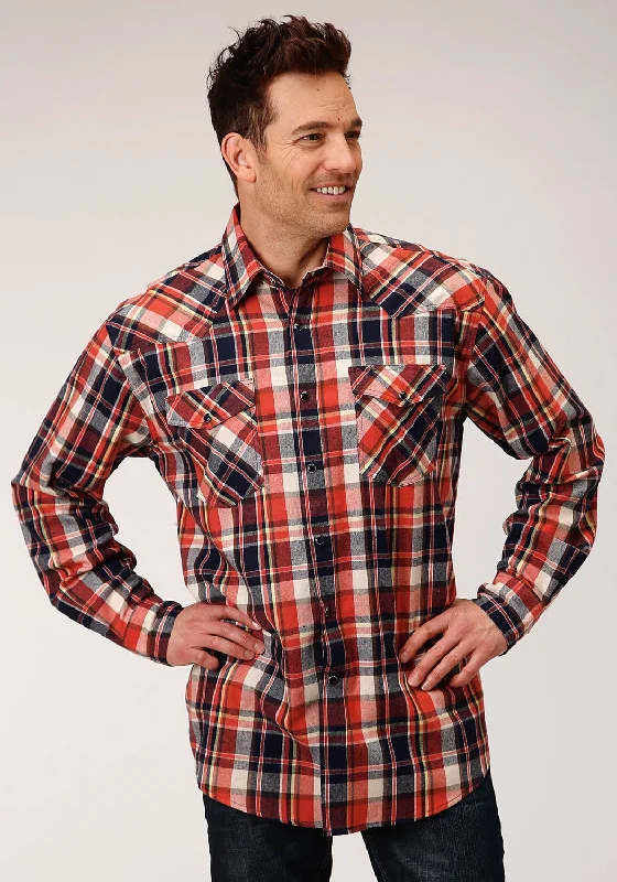 Men's Slim - Fit Printed Floral Casual Shirts in Pastel Colors for a Spring - Inspired VibeRoper Mens Navy Multi 100% Cotton Unlined Flannel Plaid L/S Tall Shirt