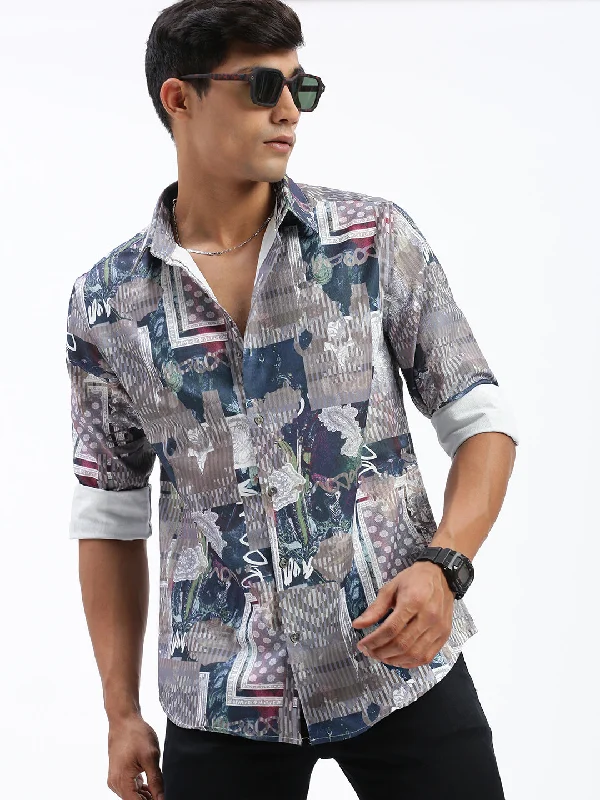 Men's Slim - Fit Printed Floral Casual Shirts in Pastel Colors for a Spring - Inspired VibeMen Abstract Multi Slim Fit Shirt Men's Slim - Fit Printed Floral Casual Shirts in Pastel Colors for a Spring - Inspired VibeMen Abstract Multi Slim Fit Shirt