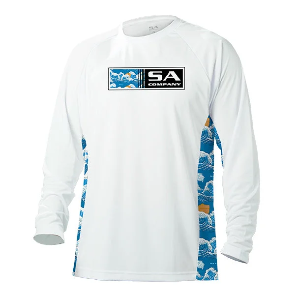 Men's Stretch - Fabric Casual Shirts in Navy Blue for a Comfortable and Flexible FitPerformance Long Sleeve Shirt | White | Wave Fade Men's Stretch - Fabric Casual Shirts in Navy Blue for a Comfortable and Flexible FitPerformance Long Sleeve Shirt | White | Wave Fade