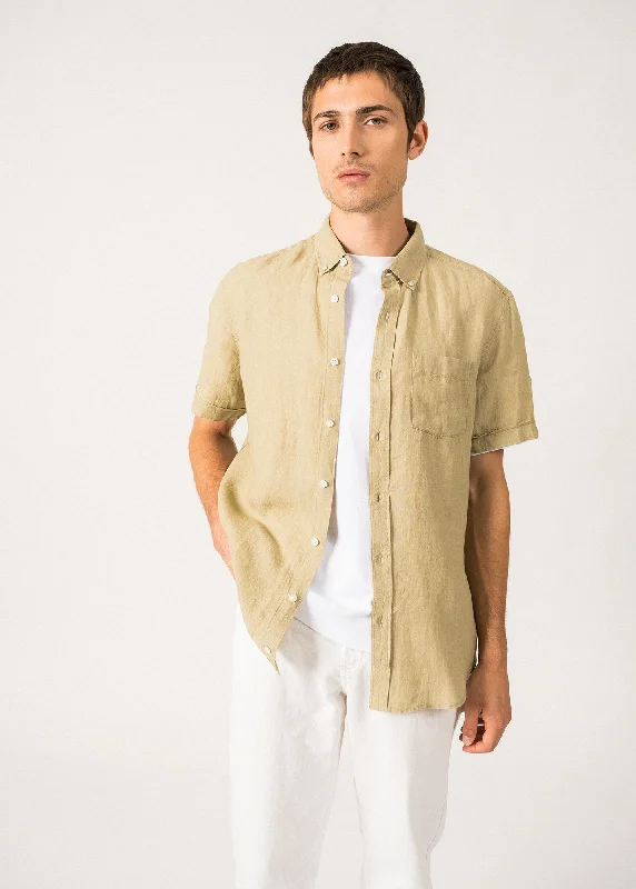 Men's Linen Blend Casual Shirts with Roll - Up Sleeves for a Summer Beach LookClément short sleeve shirt - in linen poplin (AMANDIER) Men's Linen Blend Casual Shirts with Roll - Up Sleeves for a Summer Beach LookClément short sleeve shirt - in linen poplin (AMANDIER)