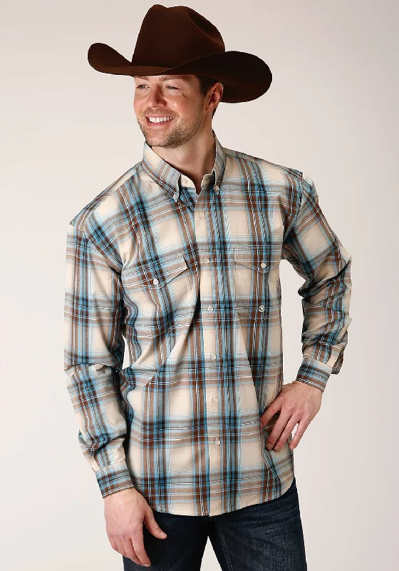 Men's Linen Blend Casual Shirts with Roll - Up Sleeves for a Summer Beach LookRoper Mens Brown 100% Cotton Cocoa Plaid BD L/S Button Shirt Men's Linen Blend Casual Shirts with Roll - Up Sleeves for a Summer Beach LookRoper Mens Brown 100% Cotton Cocoa Plaid BD L/S Button Shirt