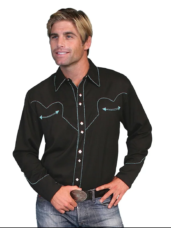 Men's Thermal - Lined Casual Shirts in Black for Added Warmth in Cold WeatherScully Western Mens Turquoise Polyester L/S Candy Cane Big Western Shirt Men's Thermal - Lined Casual Shirts in Black for Added Warmth in Cold WeatherScully Western Mens Turquoise Polyester L/S Candy Cane Big Western Shirt