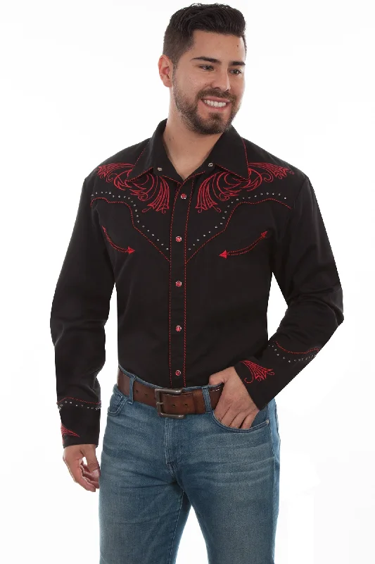 Men's Button - Down Oxford Casual Shirts in Crisp White for a Classic and Versatile StyleScully Mens Black Poly/Rayon Candy Cane L/S Shirt Men's Button - Down Oxford Casual Shirts in Crisp White for a Classic and Versatile StyleScully Mens Black Poly/Rayon Candy Cane L/S Shirt