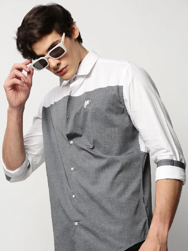 Men's Distressed Denim Casual Shirts with Frayed Edges for a Trendy and Rugged LookMen Grey Colourblock Casual Casual Shirts Men's Distressed Denim Casual Shirts with Frayed Edges for a Trendy and Rugged LookMen Grey Colourblock Casual Casual Shirts