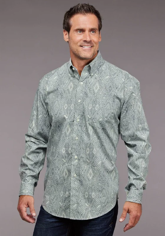 Men's Moisture - Wicking Performance Fabric Casual Shirts for Outdoor ActivitiesStetson Mens 2033 Ghost Aztec Blue 100% Cotton 1 Pkt L/S Shirt