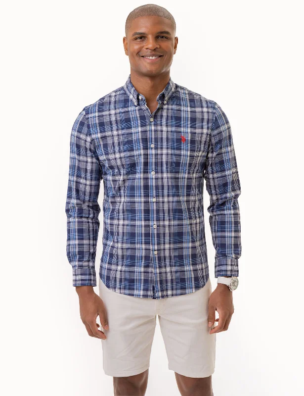 Men's Tailored Fit Checkered Casual Shirts in Multicolor for a Smart - Casual EnsemblePLAID LONG SLEEVE WOVEN SHIRT WITH POCKET Men's Tailored Fit Checkered Casual Shirts in Multicolor for a Smart - Casual EnsemblePLAID LONG SLEEVE WOVEN SHIRT WITH POCKET