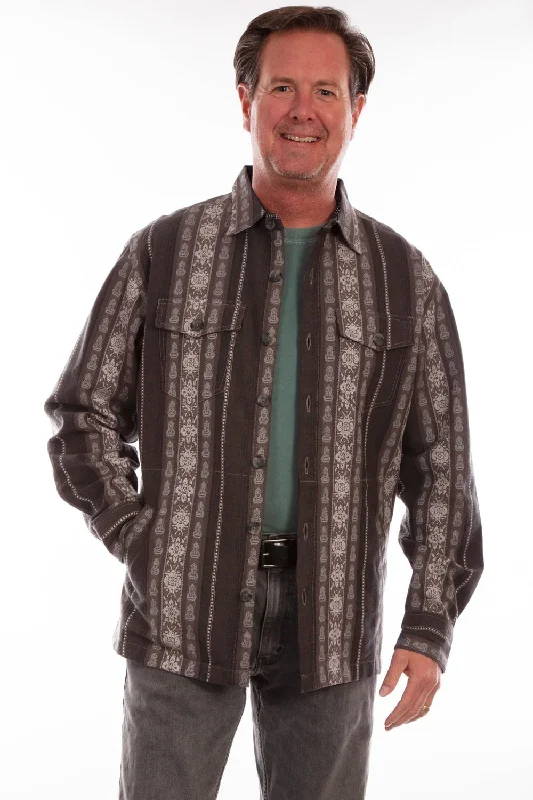 Men's Linen Blend Casual Shirts with Roll - Up Sleeves for a Summer Beach LookScully Mens Jacquard Vertical Charcoal 100% Cotton L/S Shirt Men's Linen Blend Casual Shirts with Roll - Up Sleeves for a Summer Beach LookScully Mens Jacquard Vertical Charcoal 100% Cotton L/S Shirt