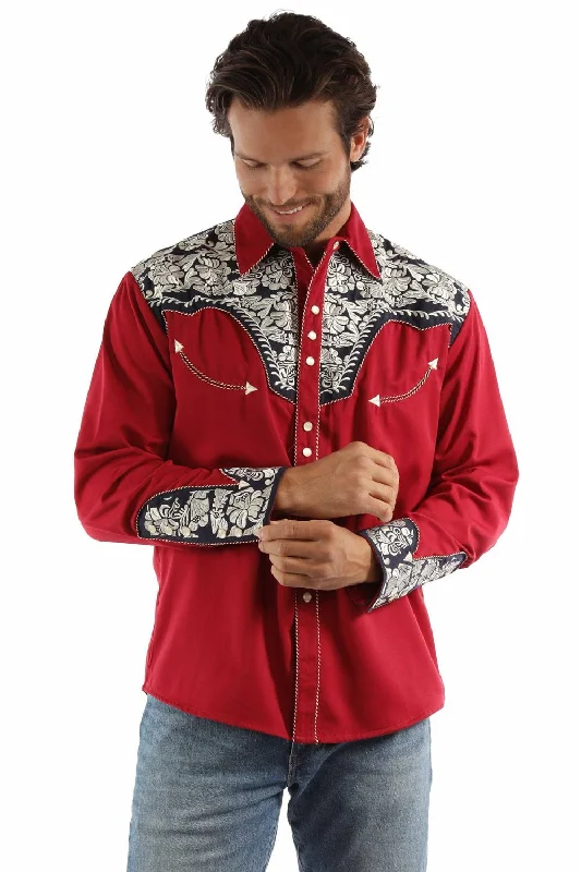 Men's Short - Sleeve Linen Casual Shirts in Light Khaki for a Breathable Summer OptionScully Mens Floral Tooled Embroidery Red/White/Blue Poly/Rayon L/S Shirt Men's Short - Sleeve Linen Casual Shirts in Light Khaki for a Breathable Summer OptionScully Mens Floral Tooled Embroidery Red/White/Blue Poly/Rayon L/S Shirt