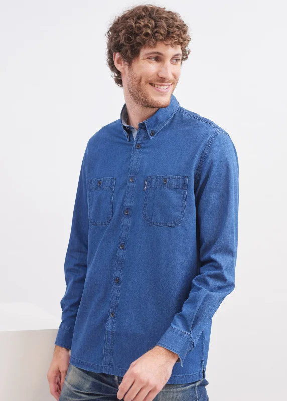 Men's Retro - Style Hawaiian Print Casual Shirts in Bold Patterns for a Tropical VacationNew Lambert shirt - regular fit, in cotton denim (DENIM) Men's Retro - Style Hawaiian Print Casual Shirts in Bold Patterns for a Tropical VacationNew Lambert shirt - regular fit, in cotton denim (DENIM)