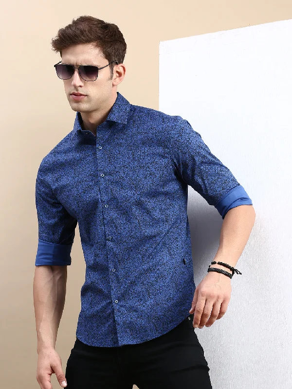 Men's Sustainable Recycled Material Casual Shirts for Eco - Conscious ConsumersMen Blue Printed Casual Shirt Men's Sustainable Recycled Material Casual Shirts for Eco - Conscious ConsumersMen Blue Printed Casual Shirt