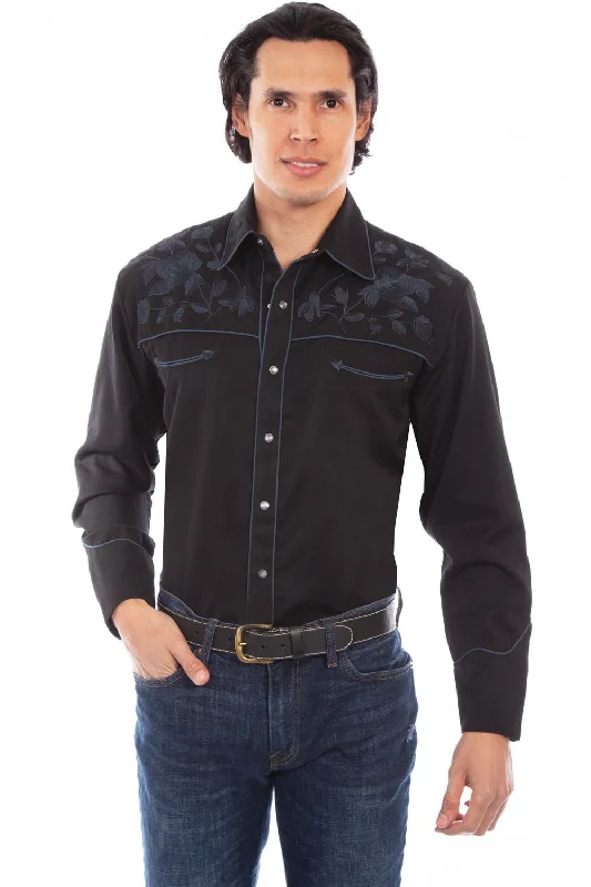 Men's Graphic - Printed Casual Shirts with Pop - Culture References for a Fun and Stylish LookScully Mens Black Poly/Rayon Red Roses L/S Shirt Men's Graphic - Printed Casual Shirts with Pop - Culture References for a Fun and Stylish LookScully Mens Black Poly/Rayon Red Roses L/S Shirt