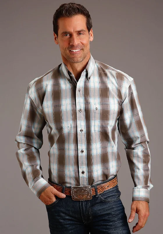 Men's Stretch - Fabric Casual Shirts in Navy Blue for a Comfortable and Flexible FitStetson Mens Sand/Aqua Ombre Brown 100% Cotton L/S Shirt Men's Stretch - Fabric Casual Shirts in Navy Blue for a Comfortable and Flexible FitStetson Mens Sand/Aqua Ombre Brown 100% Cotton L/S Shirt