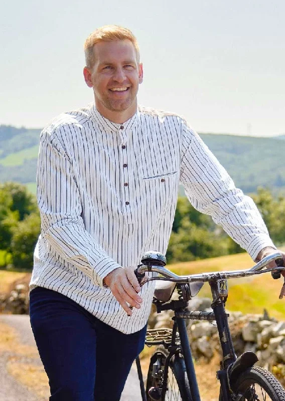 Men's Sustainable Recycled Material Casual Shirts for Eco - Conscious ConsumersMen's Flannel Grandfather Shirt | Black Stripe Men's Sustainable Recycled Material Casual Shirts for Eco - Conscious ConsumersMen's Flannel Grandfather Shirt | Black Stripe