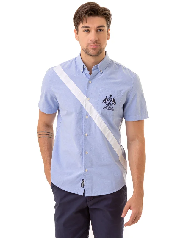 Men's Embroidered Detail Casual Shirts in Beige for a Touch of EleganceSOLID DIAGONAL STRIPE OXFORD WOVEN SHIRT Men's Embroidered Detail Casual Shirts in Beige for a Touch of EleganceSOLID DIAGONAL STRIPE OXFORD WOVEN SHIRT