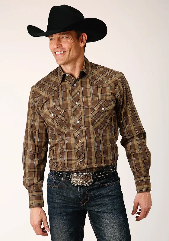 Men's Two - Tone Contrast Panel Casual Shirts in White and Navy for a Stylish and Eye - Catching DesignRoper Mens 55/45 Plaid Brown Multi Cotton Blend L/S Shirt Men's Two - Tone Contrast Panel Casual Shirts in White and Navy for a Stylish and Eye - Catching DesignRoper Mens 55/45 Plaid Brown Multi Cotton Blend L/S Shirt
