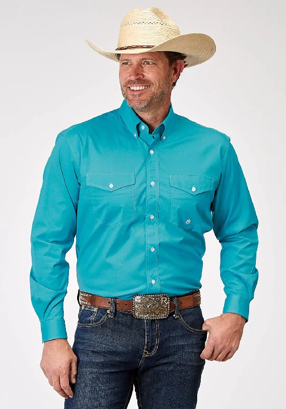 Men's Distressed Denim Casual Shirts with Frayed Edges for a Trendy and Rugged LookRoper Mens 1943 Solid Poplin Turquoise Cotton Blend Btn L/S Shirt Men's Distressed Denim Casual Shirts with Frayed Edges for a Trendy and Rugged LookRoper Mens 1943 Solid Poplin Turquoise Cotton Blend Btn L/S Shirt