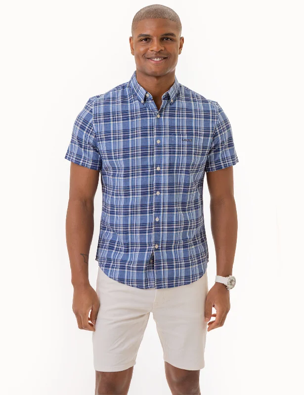 Men's Moisture - Wicking Performance Fabric Casual Shirts for Outdoor ActivitiesPLAID SLUB POPLIN SHORT SLEEVE SHIRT Men's Moisture - Wicking Performance Fabric Casual Shirts for Outdoor ActivitiesPLAID SLUB POPLIN SHORT SLEEVE SHIRT