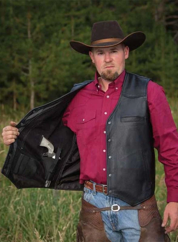 Men's Short - Sleeve Linen Casual Shirts in Light Khaki for a Breathable Summer OptionMen's Wyoming Traders Drover Concealed Carry Leather Vest #VDB