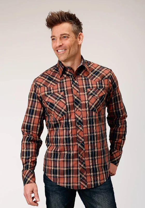 Men's Wrinkle - Resistant Polyester Blend Casual Shirts for Easy Travel and MaintenanceRoper Mens Arrow Dobby Plaid Brown 100% Cotton L/S Shirt Men's Wrinkle - Resistant Polyester Blend Casual Shirts for Easy Travel and MaintenanceRoper Mens Arrow Dobby Plaid Brown 100% Cotton L/S Shirt