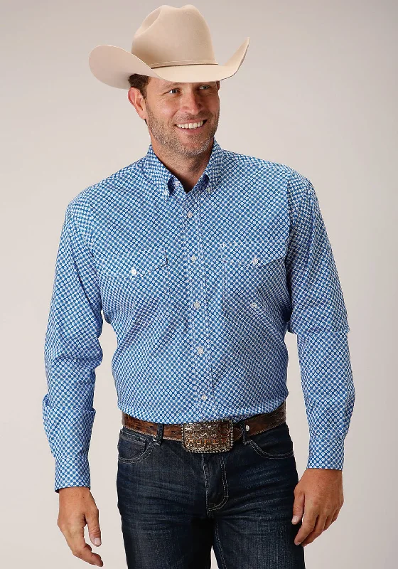 Men's Long - Line Oversized Casual Shirts in Dark Gray for a Relaxed and Modern LookRoper Mens Blue Cotton Blend Diamond Star Geo BD L/S Btn Shirt Men's Long - Line Oversized Casual Shirts in Dark Gray for a Relaxed and Modern LookRoper Mens Blue Cotton Blend Diamond Star Geo BD L/S Btn Shirt