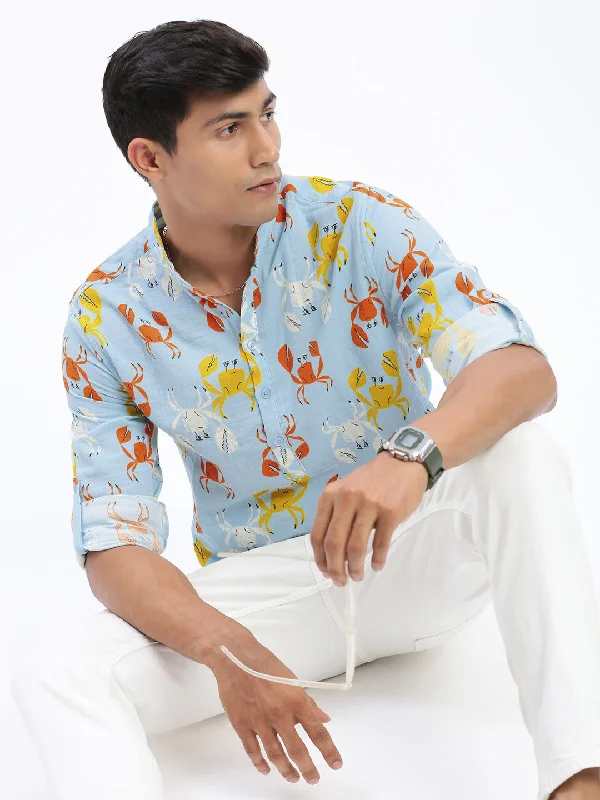Men's Short - Sleeve Linen Casual Shirts in Light Khaki for a Breathable Summer OptionMen Blue Animal Print Shirt Men's Short - Sleeve Linen Casual Shirts in Light Khaki for a Breathable Summer OptionMen Blue Animal Print Shirt