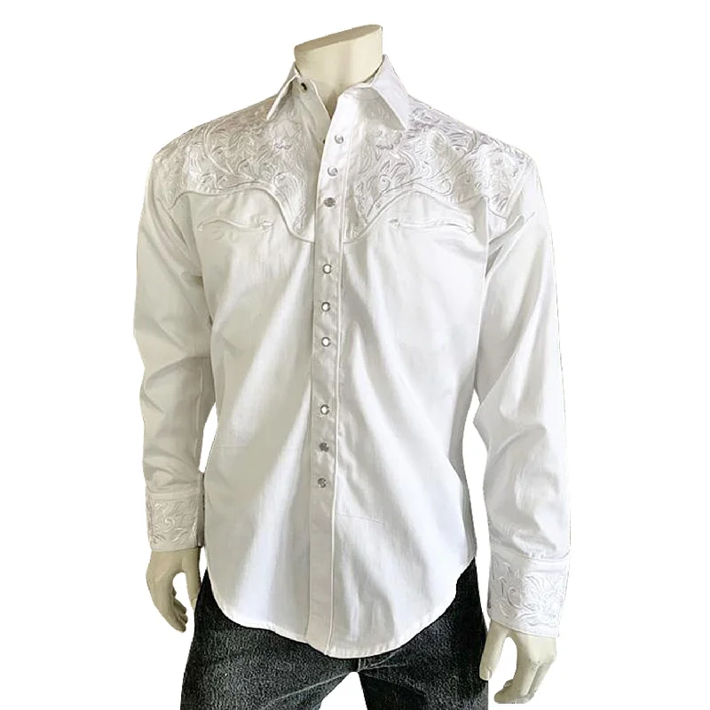 Men's Slim - Fit Printed Floral Casual Shirts in Pastel Colors for a Spring - Inspired VibeRockmount Mens White/White 100% Cotton Vintage Tooling Embroidery L/S Shirt Men's Slim - Fit Printed Floral Casual Shirts in Pastel Colors for a Spring - Inspired VibeRockmount Mens White/White 100% Cotton Vintage Tooling Embroidery L/S Shirt