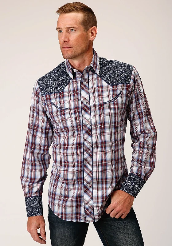 Men's Embroidered Detail Casual Shirts in Beige for a Touch of EleganceRoper Mens Contrast Fancy Yoke Wine Cotton Blend L/S Shirt Men's Embroidered Detail Casual Shirts in Beige for a Touch of EleganceRoper Mens Contrast Fancy Yoke Wine Cotton Blend L/S Shirt