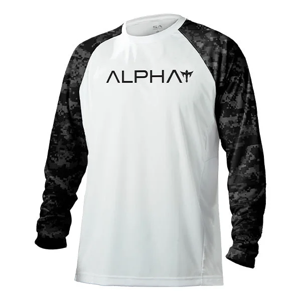 Men's Graphic - Printed Casual Shirts with Pop - Culture References for a Fun and Stylish LookTactical Long Sleeve Mesh | White | 2 Sleeve Black Out Digi Camo | Alpha Men's Graphic - Printed Casual Shirts with Pop - Culture References for a Fun and Stylish LookTactical Long Sleeve Mesh | White | 2 Sleeve Black Out Digi Camo | Alpha