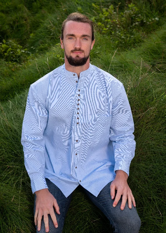 Plus Size Men's Striped Chambray Casual Shirts with a Spread Collar for a Preppy AppearanceCivilian Heavyweight Grandfather Shirt Plus Size Men's Striped Chambray Casual Shirts with a Spread Collar for a Preppy AppearanceCivilian Heavyweight Grandfather Shirt