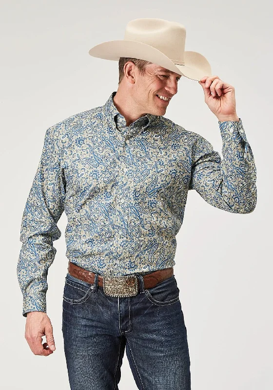 Men's Moisture - Wicking Performance Fabric Casual Shirts for Outdoor ActivitiesRoper Mens Delft Paisley Blue 100% Cotton L/S Shirt