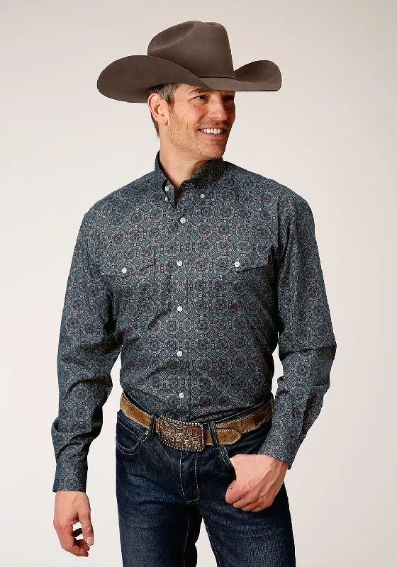 Men's Moisture - Wicking Performance Fabric Casual Shirts for Outdoor ActivitiesRoper Mens 1378 Redwood Medallion Grey 100% Cotton Btn L/S Shirt Men's Moisture - Wicking Performance Fabric Casual Shirts for Outdoor ActivitiesRoper Mens 1378 Redwood Medallion Grey 100% Cotton Btn L/S Shirt
