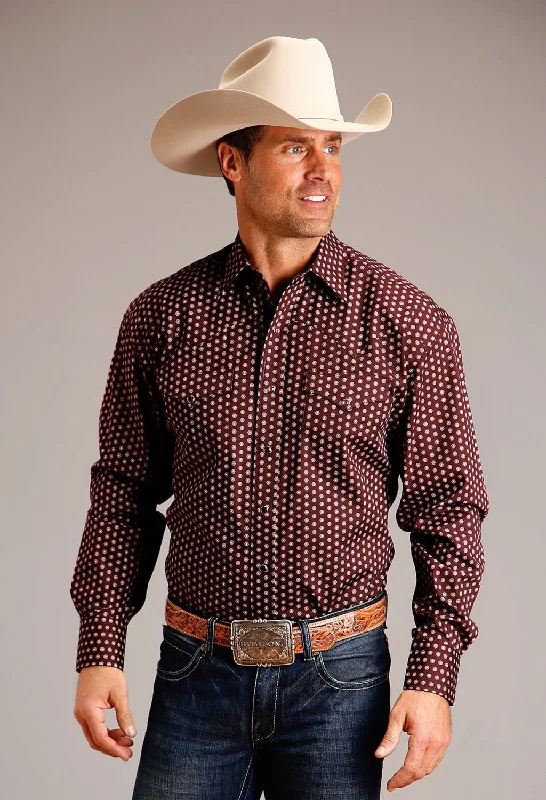 Men's Moisture - Wicking Performance Fabric Casual Shirts for Outdoor ActivitiesStetson Mens Geometric Sunburst Wine 100% Cotton L/S Shirt Men's Moisture - Wicking Performance Fabric Casual Shirts for Outdoor ActivitiesStetson Mens Geometric Sunburst Wine 100% Cotton L/S Shirt