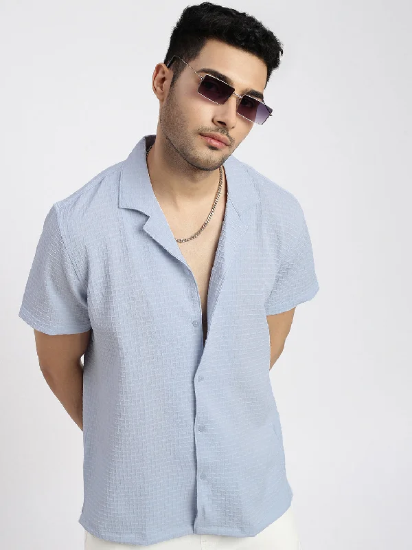 Men's Short - Sleeve Linen Casual Shirts in Light Khaki for a Breathable Summer OptionMen Blue Cuban Collar Solid Shirt Men's Short - Sleeve Linen Casual Shirts in Light Khaki for a Breathable Summer OptionMen Blue Cuban Collar Solid Shirt