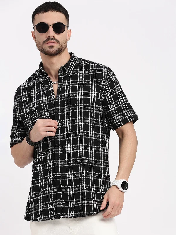 Men's Graphic - Printed Casual Shirts with Pop - Culture References for a Fun and Stylish LookMen Black Checked Slim Fit Shirt Men's Graphic - Printed Casual Shirts with Pop - Culture References for a Fun and Stylish LookMen Black Checked Slim Fit Shirt