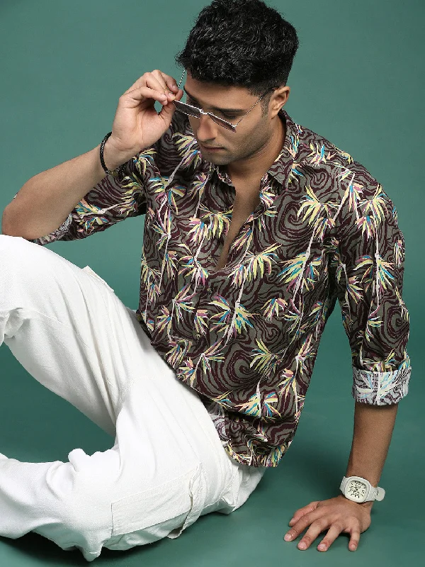 Men's Moisture - Wicking Performance Fabric Casual Shirts for Outdoor ActivitiesMen Floral Olive Slim Fit Shirt Men's Moisture - Wicking Performance Fabric Casual Shirts for Outdoor ActivitiesMen Floral Olive Slim Fit Shirt