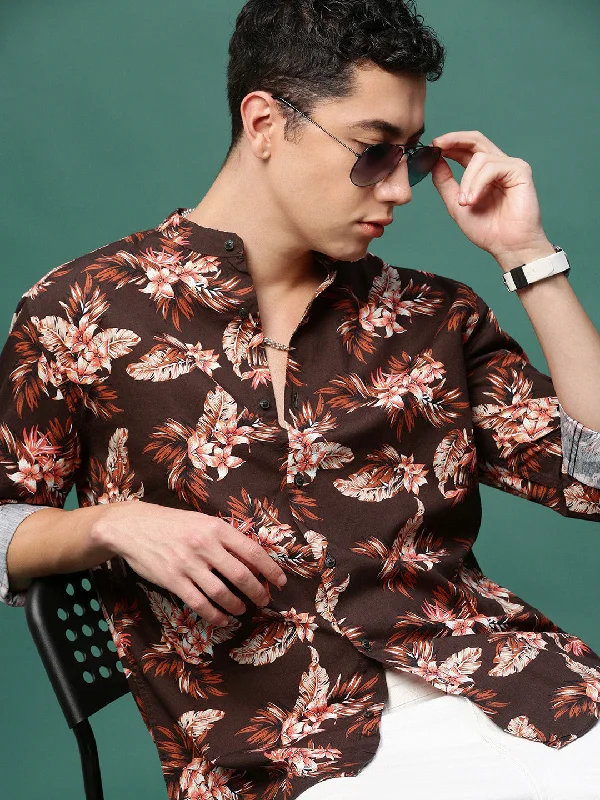 Men's Button - Down Oxford Casual Shirts in Crisp White for a Classic and Versatile StyleMen Brown Floral Slim Fit Shirt Men's Button - Down Oxford Casual Shirts in Crisp White for a Classic and Versatile StyleMen Brown Floral Slim Fit Shirt