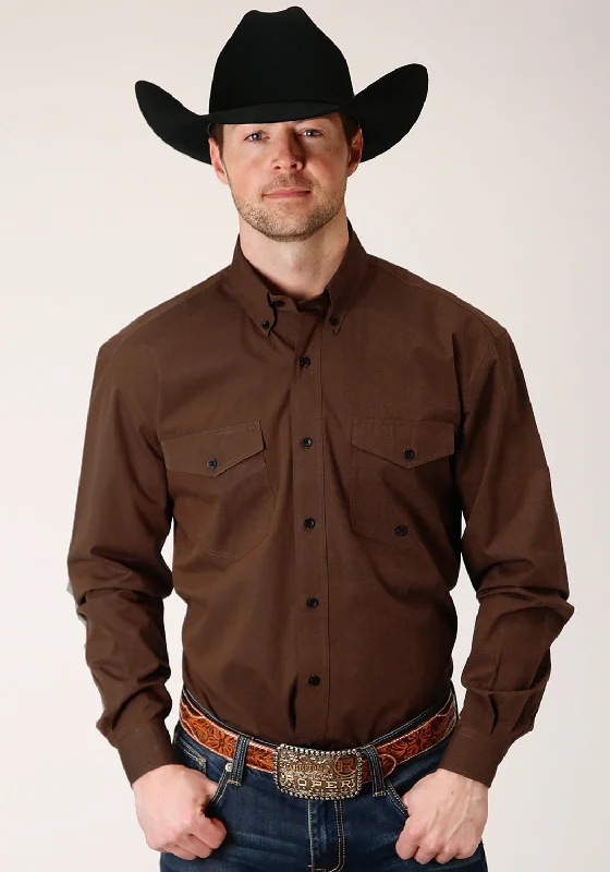 Men's Button - Down Oxford Casual Shirts in Crisp White for a Classic and Versatile StyleRoper Mens Brown 100% Cotton Black Fill BD L/S Btn Shirt