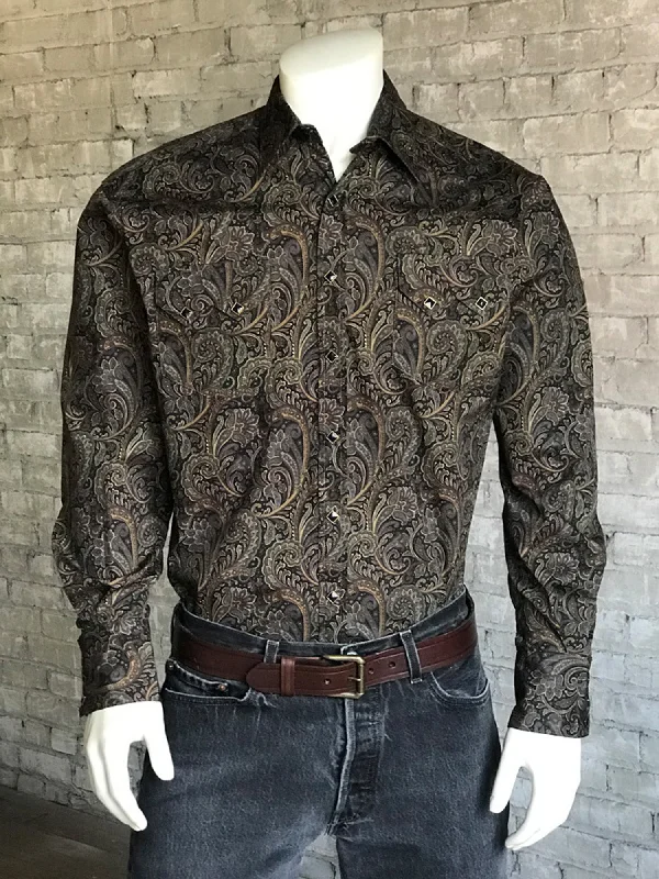 Men's Linen Blend Casual Shirts with Roll - Up Sleeves for a Summer Beach LookRockmount Mens Brown 100% Cotton Paisley Print Western L/S Shirt Men's Linen Blend Casual Shirts with Roll - Up Sleeves for a Summer Beach LookRockmount Mens Brown 100% Cotton Paisley Print Western L/S Shirt